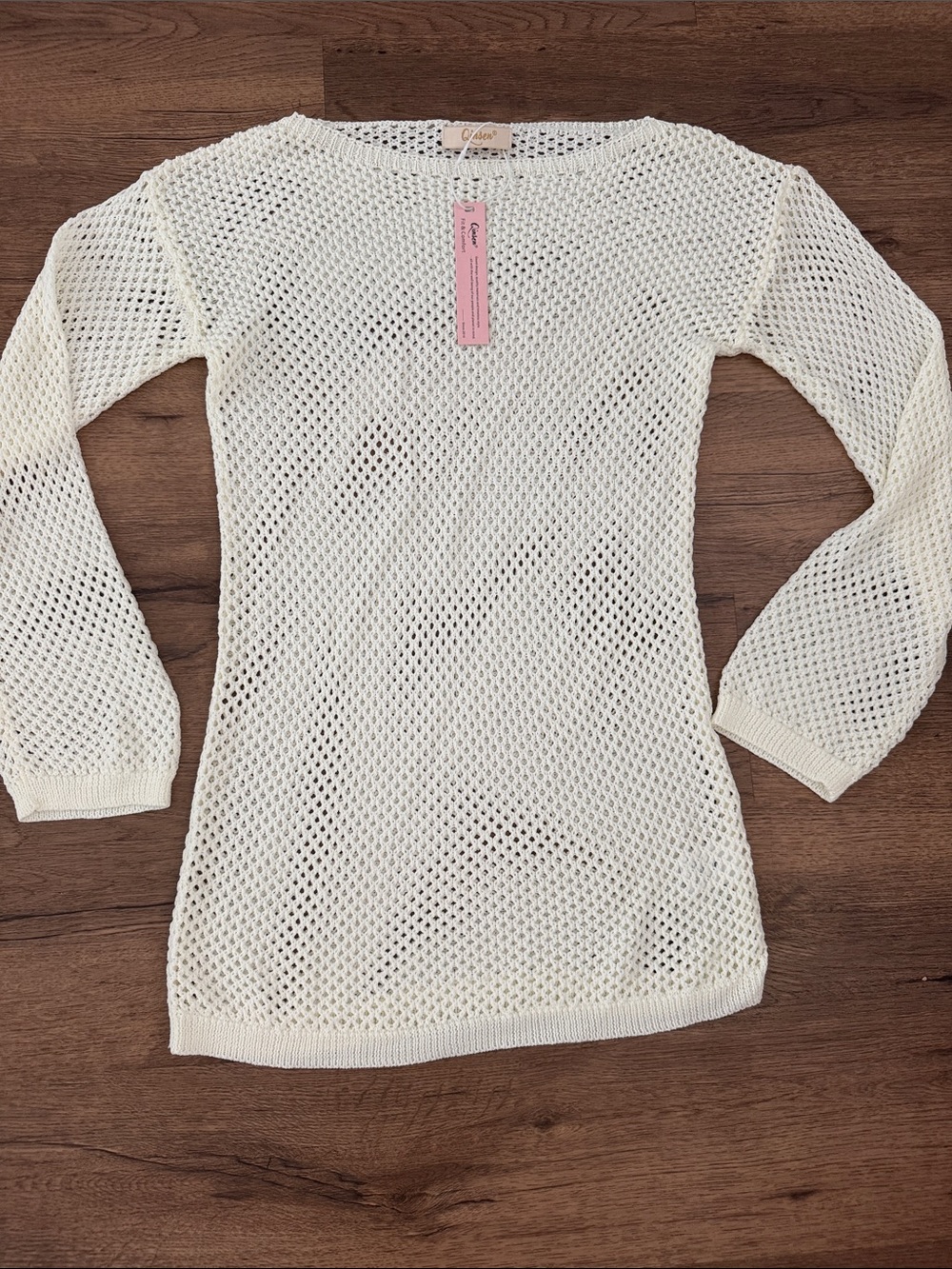 NWT Qinsen Cream Long Sleeve Mesh Coverup